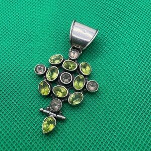 Vintage Peridot & Smoky Quartz Sterling Silver 925 Pendant Retro Hinged 11.9gm